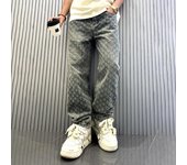Pantalones vaqueros rectos estilo americano retro de estilo hip hop de calle alta para hombre, pantalones casuales acampanados con estampado completo de jacquard a la moda XXXL negro