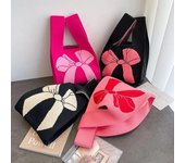 Bolso de muñeca con nudo hecho a mano para mujer, nuevo bolso de mano de punto con lazo, bolso de mano informal con lazo pequeño, bolsas de compras reutilizables para niñas color rosa