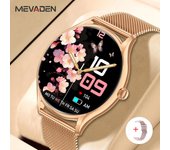 MEVADEN Reloj inteligente ultrafino AMOLED de 1,4  con llamadas Bluetooth para mujer, monitor de salud y fitness deportivo, reloj inteligente de moda para Android e IOS oro/rosa brillante