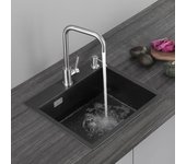 CECIPA® Fregadero de cocina cuadrado 50*45CM Fregadero de cocina de acero inoxidable 1 seno Antracita Negro
