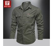Camisa de algodón de manga larga para hombre 2024 - Chaqueta holgada para trabajo al aire libre y ocio para primavera/otoño 4XL caqui