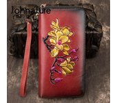 Johnature Vintage Long Hand Wallet Genuine Leather Women's Wallets And Purses Handmade Embossing Wallet Card Holder negro