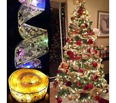 Cinta de árbol de Navidad LED arco de Navidad luces de cadena de hadas decoración de adornos de árbol de Navidad 1M(Warm light) plata
