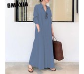 GMXIA Vestidos casuales de manga larga con cuello tipo polo y estampado de color sólido para mujer S rojo