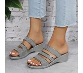 Zapatillas con plataforma de cuña para mujer, sandalias con parte inferior gruesa a la moda, zapatos informales Retro con punta abierta, chanclas de playa Roma 35