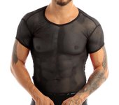 Blusas para hombre Malla transparente Mallas Manga corta Camiseta sin mangas transparente Camiseta Chaleco Camiseta XL blanco