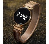 Relojes de lujo para mujer, reloj de pulsera de acero inoxidable en oro rosa para mujer, reloj digital LED para mujer, reloj electrónico