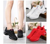 Zapatillas de deporte de Jazz para mujer y adulto, zapatillas de baile de malla transpirable para mujer, zapatos de Fitness de baile cuadrados 35 negro