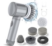 Cepillo de limpieza eléctrico, limpiador multifuncional para cocina y baño, lustrabotas eléctrico, con 6 cabezales reemplazables. gris