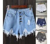 Pantalones cortos para mujer con borlas, holgados, de cintura alta, con tapeta de botones y rotos, ropa informal M gris