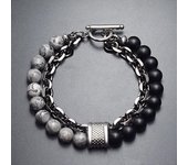 Pulsera de metal con cuentas y piedra de mapa esmerilado para hombre