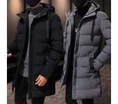 Chaqueta de plumón de algodón con capucha de invierno para hombre: estilo coreano, largo medio, gruesa, resistente al frío 4XL negro