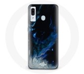 Coque pour Samsung Galaxy A20 Nuages de fumée multicolore de bleu gris et noir sur fond noir