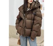 Chaqueta acolchada con capucha de invierno para mujer, chaqueta corta gruesa de plumón, ropa de abrigo informal y versátil para mujer M café