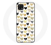 Coque pour Samsung Galaxy A22 5G Fond de texture abstraite coeurs noir jaune et gris