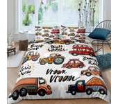 Juego de funda de edredón con diseño de tractor y excavadora, juego de cama con estampado de excavadora y maquinaria de dibujos animados para niños, juego de cama de poliéster tamaño king EU Single 135x200cm