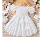 Vestido plisado con tirantes para niñas, vestidos de princesa con costura informal y manga de brotes, ropa de bebé para niños de 2 a 8 años 2T blanco