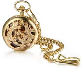 JEWELRYWE Reloj de bolsillo de cuerda automática, esqueleto mecánico, reloj colgante analógico romano, reloj de bolsillo resistente al agua, estilo antiguo, dragón, fénix chino oro