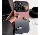 Funda con degradado de Chocolate con leche y café con oso 3D de dibujos animados para iPhone 11, 15 Pro Max, 15, 14, 13, 12 Pro Max, funda de silicona suave iPhone 11 negro