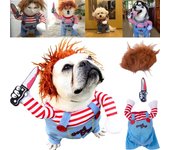 Ropa para perros y gatos de Halloween, disfraz divertido para mascotas, muñeco mortal Chucky, ropa de fiesta de cosplay, ropa elegante para festivales, ropa para gatos Chest 40-50cm