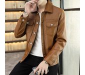 Ropa de Trabajo Chaqueta de Cuero para Hombre Otoño e Invierno Nueva versión Coreana Chaqueta de Moto de Felpa y Engrosada Chaqueta de Cuero Informal Tendencia de Moda para Hombre M