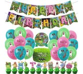 Los suministros para fiesta de cumpleaños de My Singing Monster incluyen globos y pancartas para decoración de tartas.