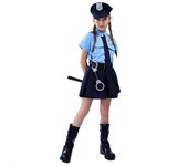 Disfraz de oficial de policía para niña, uniforme de Cosplay para tiempo de juego, disfraz de Halloween para niño 110 azul