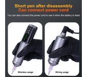 Máquina de tatuaje con motor inalámbrico y batería, salida estable, longitud de aguja ajustable negro