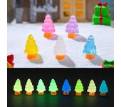 10 piezas mini decoración de árbol de Navidad que brilla en la oscuridad, manualidades de resina, casa de muñecas, jardín de nieve, escritorio, adorno de árbol de Navidad en miniatura, decoración navideña verde