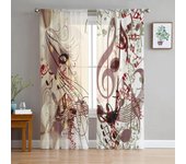 Notas musicales Octava Hermosa imagen Cortinas de tul para ventana Sala de estar Cortina de gasa transparente Dormitorio Cocina Decoración del hogar W135 x H115cm x1&Rod Pocket