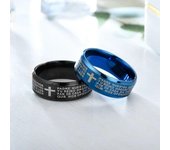 Anillo de acero inoxidable para hombre, Color negro, anillo con cruz de Jesús, letra, versículo bíblico, anillos de dedo para oración, joyería de amuleto de 8Mm 6