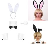 Conjunto de juego de rol de conejito, accesorios para fiesta de disfraces de Halloween y Navidad para mujer Set of 4 blanco