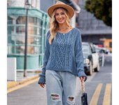 Suéter de otoño e invierno para mujer, suéter suelto de punto trenzado con cuello redondo de Color sólido S negro