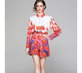 Conjuntos de dos piezas estampados, conjunto de dos piezas para mujer, blusas de verano de 2 piezas, Top + Pantalones cortos, chándal para mujer, trajes para mujer M rojo