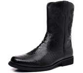 Botas de motocross de cuero de cocodrilo retro con cremallera lateral y caña alta para hombre, botas Chelsea de moda, zapatos británicos para hombre, botas vaqueras 38 marrón
