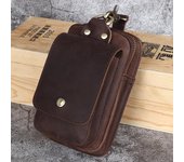 Riñonera de piel de caballo loco para hombre, hecha de cuero genuino, estilo retro, informal, para teléfono móvil, con capa de piel de vaca, para colgar en la cintura de los pantalones
