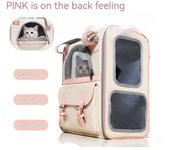 Mochila para gatos, mochila portátil transpirable para mascotas, ventana de malla múltiple para exteriores, bolso de hombro de lona para gatos, bolsa de transporte para mascotas 34×25×42CM color rosa