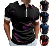 Ropa de trabajo Camisa con cremallera de manga corta para hombre con estampado 3D de rayas creativas XL azul