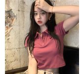 Camiseta de manga corta con cuello polo, bordada en algodón coreano 2022 para mujer Large color rosa