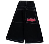 Pantalones vaqueros Hip Hop Rock bordado patrón hombres mujeres ropa de calle Retro Harajuku cintura alta pantalones de mezclilla de pierna ancha S negro