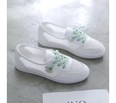 Zapatillas planas de primavera y verano para mujer, zapatillas de deporte de malla transpirable con cordones para tenis, zapatos informales ligeros huecos para mujer, zapatos cómodos blancos 35 verde