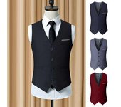 Chaleco de traje para hombre, cuello en V, sin mangas, de un solo pecho, corte entallado, chaleco de negocios, chaleco formal de color sólido M rojo