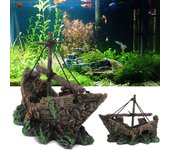 Adorno de acuario, barco pirata hundido, naufragio, pecera, paisaje acuático, cueva, decoración, adorno de resina de barco