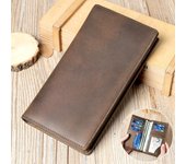 Cartera larga de cuero Crazy Horse para hombre Cartera de negocios sencilla de piel de vaca con capa superior Cartera de cuero genuino para hombre café