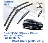 3PCS para TOYOTA RAV4 XA30 2005-2012 24  +16  +12  limpiaparabrisas traseros delanteros parabrisas accesorios para cortador de ventana 2007 2008 2009 2010 2011 2012