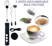 Espumador de leche eléctrico de mano, mezclador de crema de huevos para el hogar, mezclador de bebidas, máquina de espuma, mezclador de café, herramientas de cocina con carga Usb negro