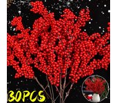 30/5 piezas de bayas artificiales de Navidad, tallos de bayas de acebo rojas, flores falsas, plantas para árbol de Navidad, fiesta de Año Nuevo, decoración del hogar, adorno 5PCS