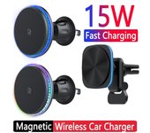 Cargador inalámbrico magnético de 15 W con luz LED/RGB azul para ventilación de coche, soporte para iPhone 11, 12, 13, 14 Pro Max, XR y XS.