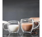 Taza de vidrio de borosilicato de doble pared transparente resistente al calor con asa para café, leche, jugo, agua, regalo para amantes del café 150m-450ml