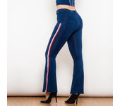 Shascullfites Melody Fashion White Red Side Stripe Flare Jeans Butt Lifting Female Casual Elasticity Dark Blue Denim Bell Pantalones XS